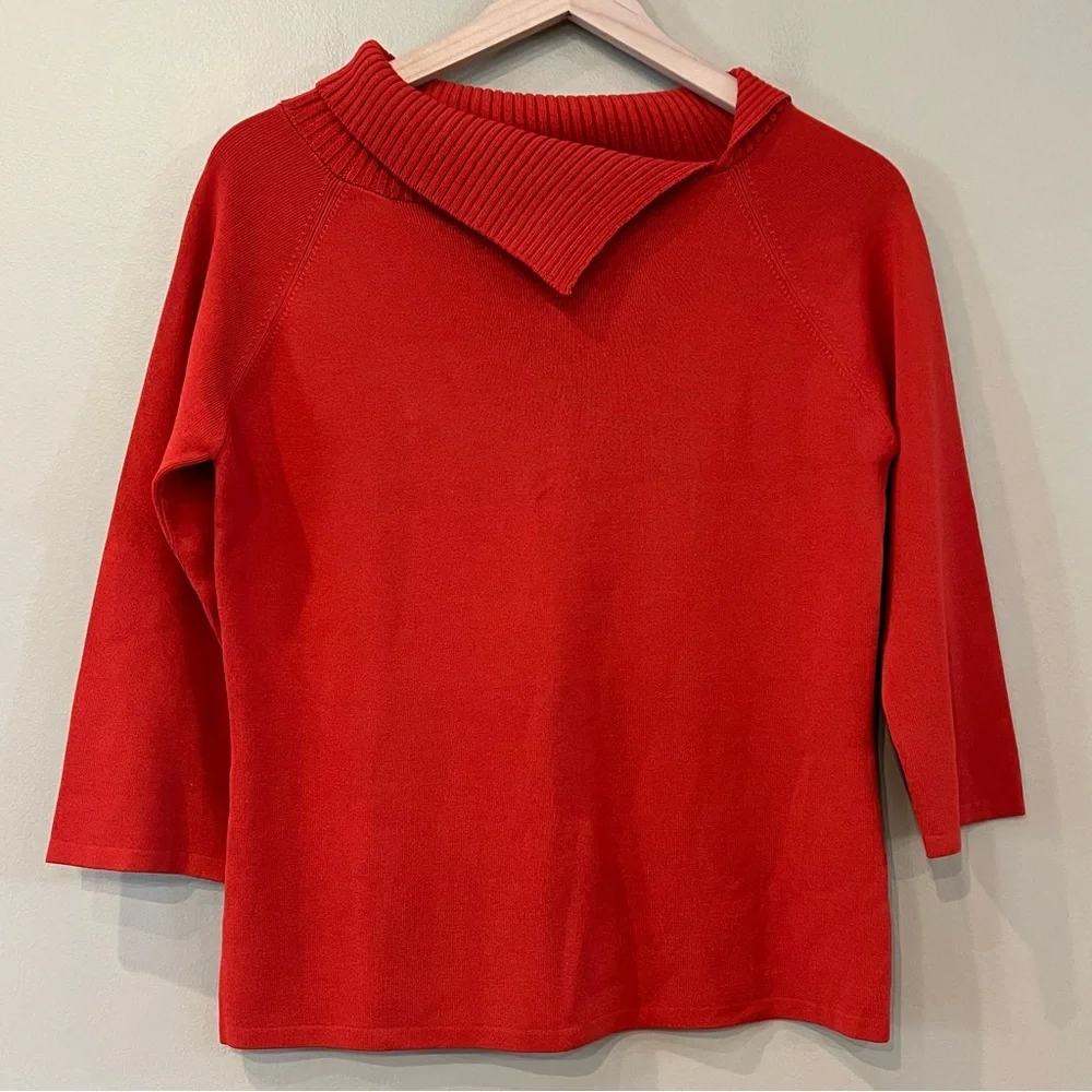 2 VTG Fall Sweater Sz L Sag Harbor Petite JAC Olive Rust Mock‎ Neck Asymmetric